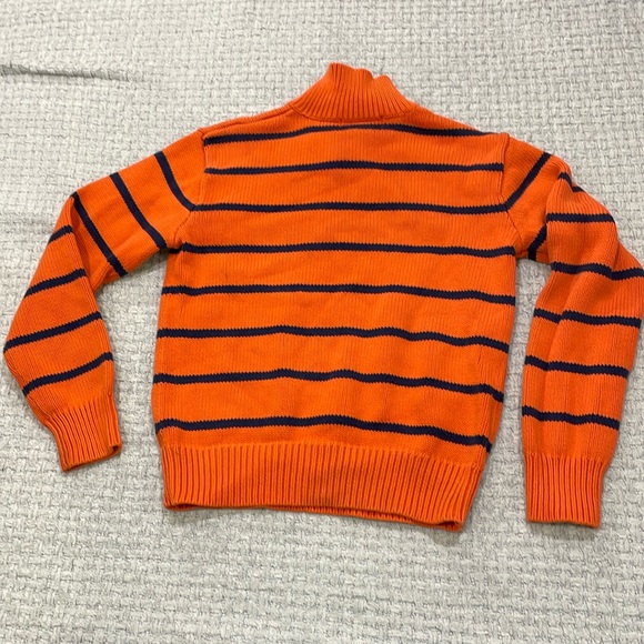 Polo Ralph Lauren Kids Small Unisex 1/4 Zip Knit Sweater Orange & Blue Striped - Picture 3 of 9